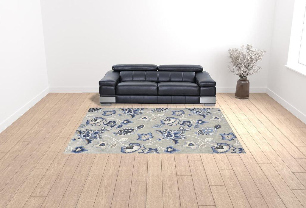 9' X 12' Floral Stain Resistant Non Skid Area Rug - Blue / Gray