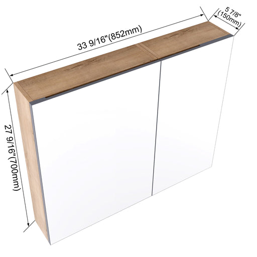 33.56" Wall Mounted Bathroom Cabinet With Adjustable Shelves - Imitative Oak Home Essentials