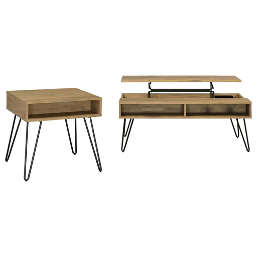 2 Piece Lift Top Coffee And End Table Set With Hairpin Legs - Golden Oak Furniture Max