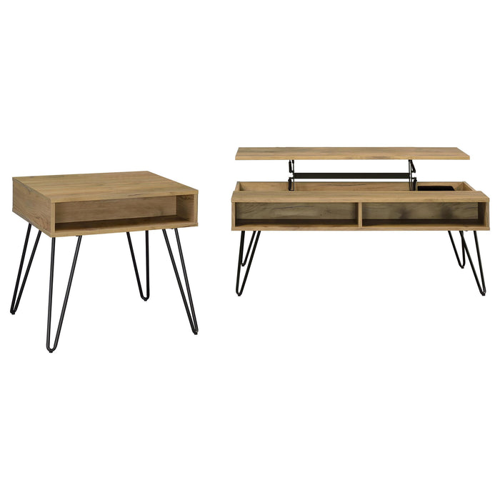 2 Piece Lift Top Coffee And End Table Set With Hairpin Legs - Golden Oak Furniture Max