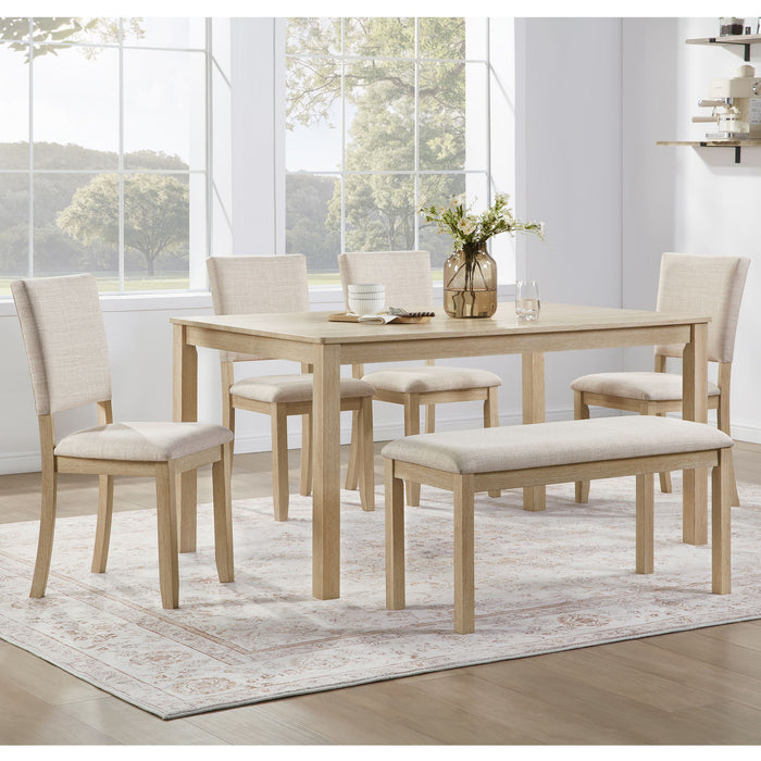 6 Piece Dining Table Set With Bench - Beige / Light Oak Home Essentials