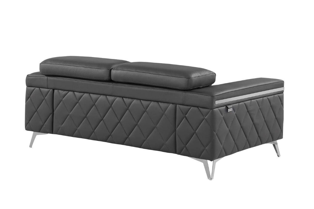 Metallic Leather Loveseat - Dark Gray / Silver