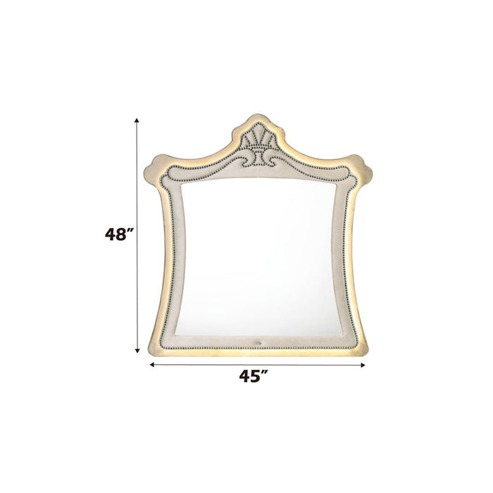 Lucienne - Mirror With LED - Beige Velvet ACME