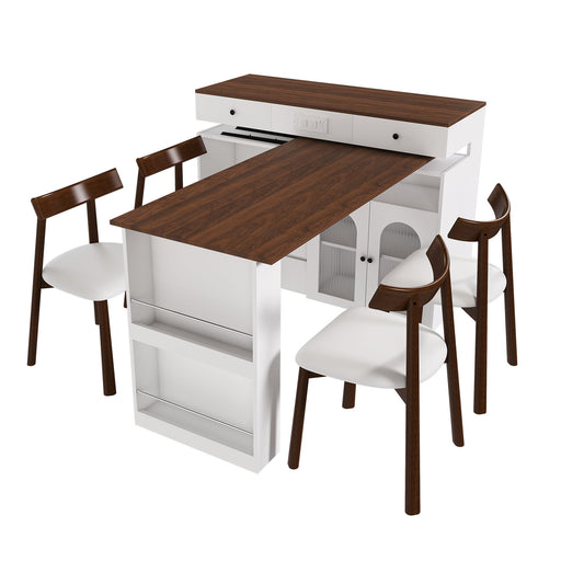 Retro Kitchen Island Set With Chairs, Extendable & Rotating Table, 4 Drawers & Door Cabinets Home Essentials