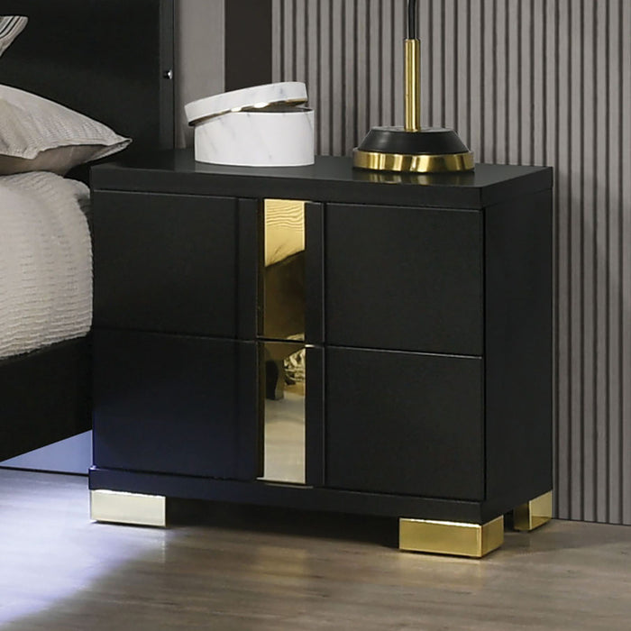 Contemporary Nightstand With 2 Drawer Storage - Black Home Essentials
