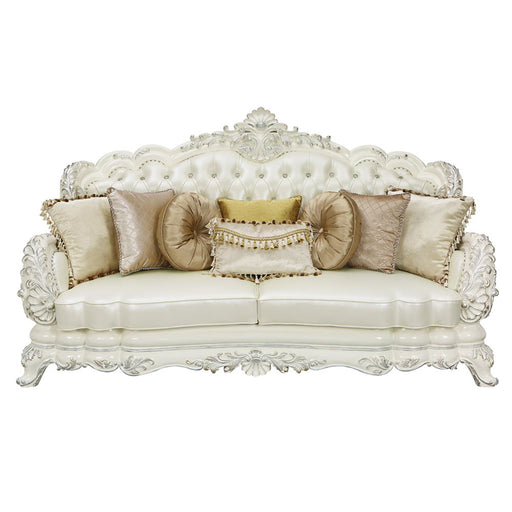 Adara - Sofa With 7 Pillows - Pearl White Synthetic Leather & Antique White ACME