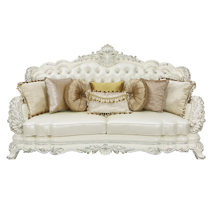 Adara - Sofa With 7 Pillows - Pearl White Synthetic Leather & Antique White ACME