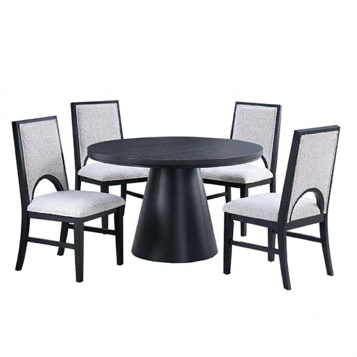 5 Piece Round Dining Set With Upholstered Chairs - Black / White Home Essentials