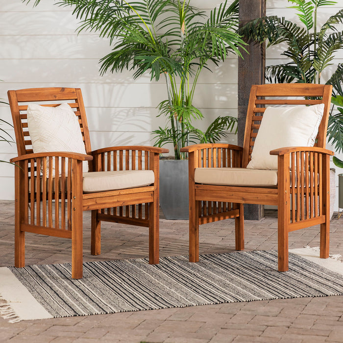 Modern 2 Piece Slat Back Patio Chairs With Cushions