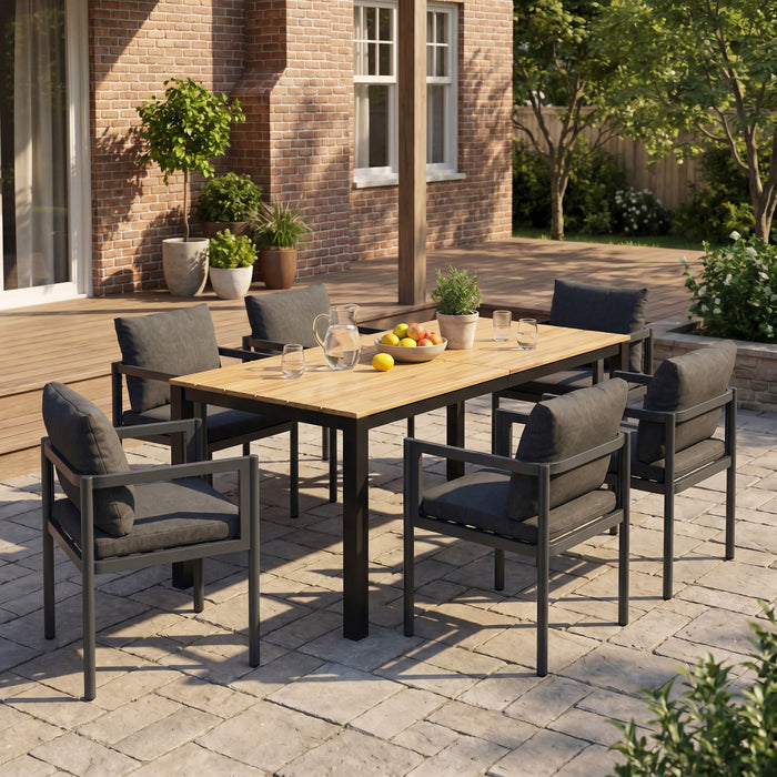 7 Piece Outdoor Dining Set With Table And 6 Chairs - Black / Gray / Teak Noble House