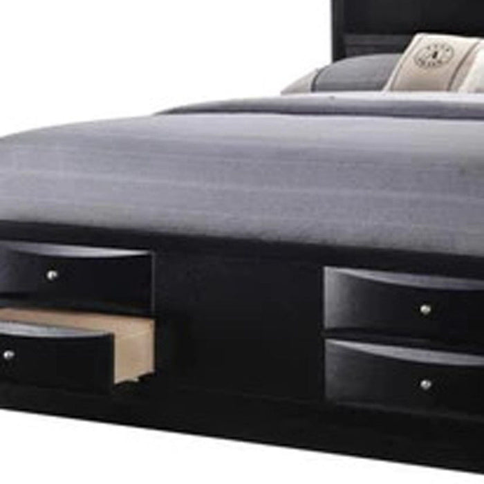 Solid Wood King Eight Drawers Bed - Black