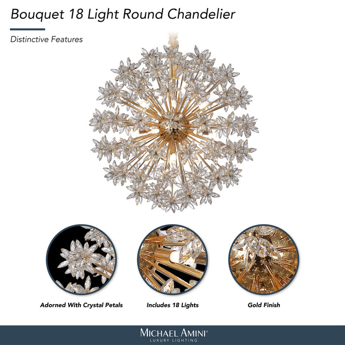 Michael Amini Lighting - Bouquet 18-Light Round Crystal Chandelier - Gold Michael Amini