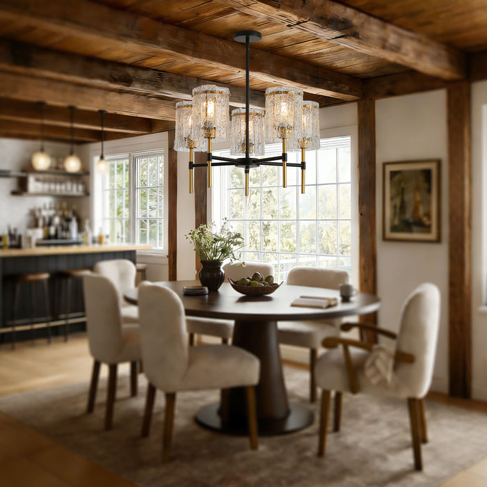 5 Light Chandelier, Textured Glass Pendant Light, (Not Including The Bulb) For Living Room - Black / Gold Daily Nest