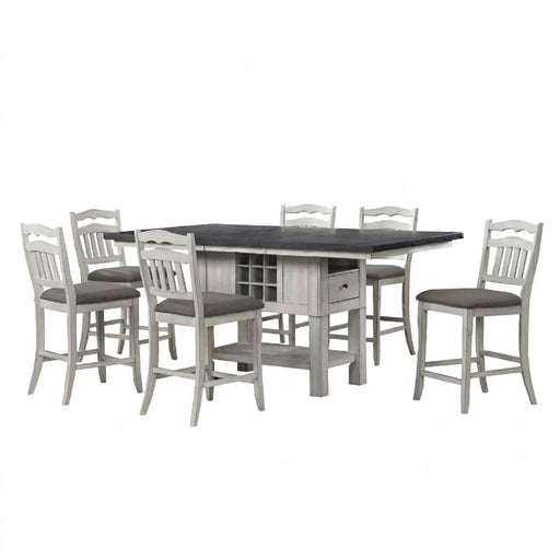 7 Piece Counter Height Dining Set With Storage Base And Ladder Back Chairs - Antique White / Gray Home Essentials