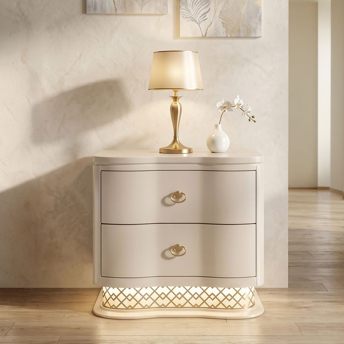 Flora - 2 Drawer Nightstand With LED - Champagne Matrix Furniture Group