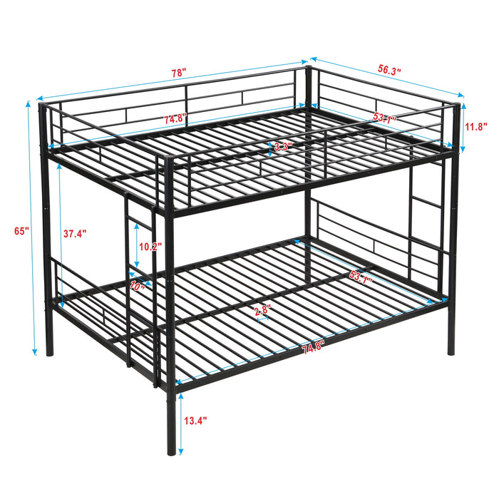 Full Over Full Modern Metal Bunk Bed With Trundle - Black Home Essentials