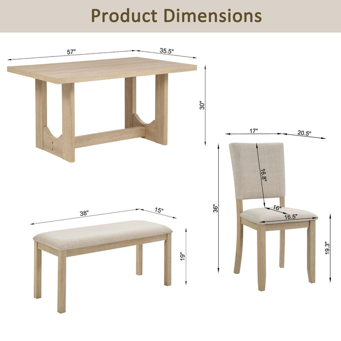 6 Piece Rectangular Kitchen Table Set With Bench And 4 Upholstered Chairs For Kitchen - Light Oak Home Essentials