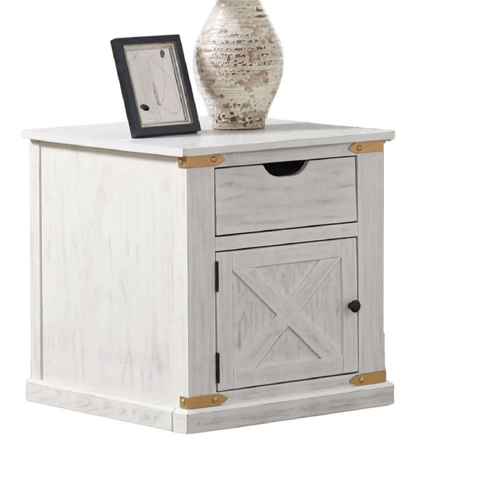 End Table With Storage Drawer And Shelves - Antique White / Gold Home Essentials