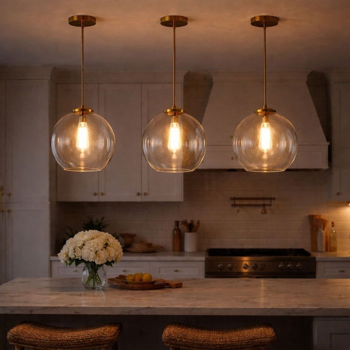 Gleam - Single Light Pendant Lamp With Clear Globe Satin - Antique Brass / Clear / Gold Ashcroft Furniture