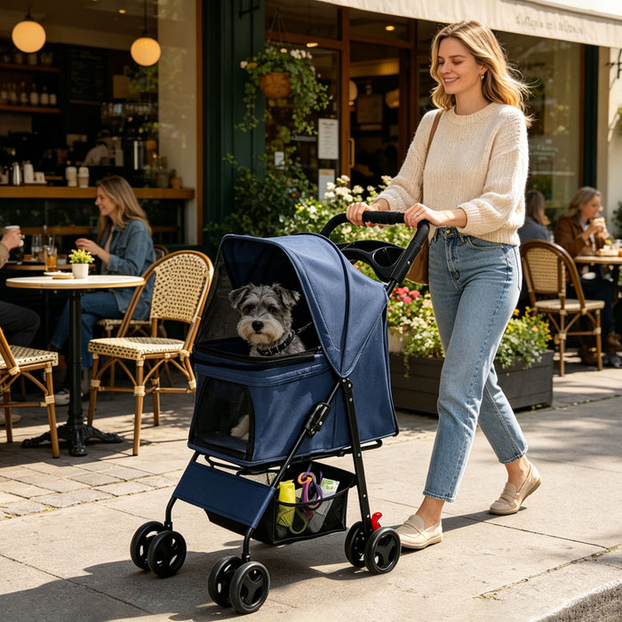 Foldable Pet Stroller For Small Dogs And Cats With Multi Functional Tray Daily Nest