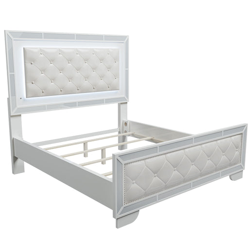 Eastern King Size Bed With LED Lights And Mirror Trim - Cream / Ivory Home Essentials