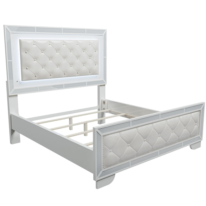 Eastern King Size Bed With LED Lights And Mirror Trim - Cream / Ivory Home Essentials