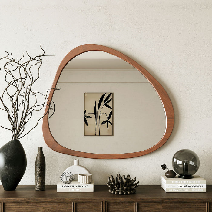 Asymmetrical Wall Mirror Wooden Framed Mirror Large Sized Dressing Mirror, For Living Room, Bedroom, Bathroom, Hallway Or Entry Way - Natural Wood Daily Nest