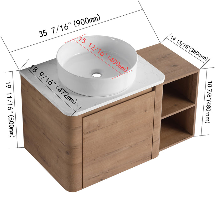Wall Mounted Bathroom Vanity With Art Sink, 1 Storage Shelf, 2 Soft Close Doors Home Essentials