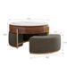 Lift Top Round Coffee Table With Hidden Storage, 3 Upholstered Nesting Ottomans - Brown / Gray / Golden / White Home Essentials