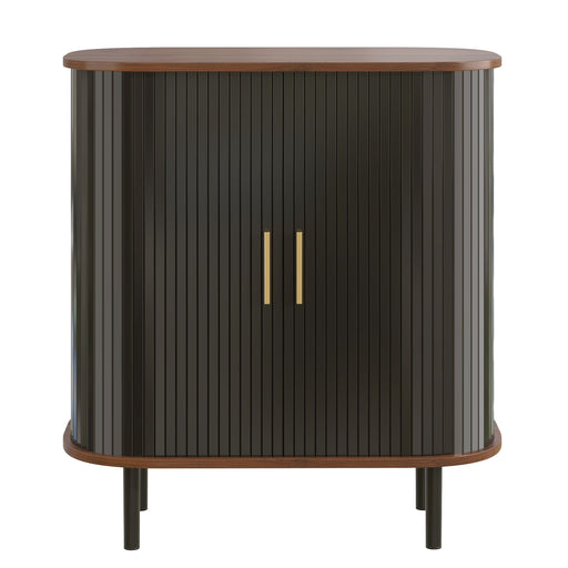Fluted Wine Bar Cabinet With 8 Grid Wine Rack, 5 Level Adjustable Shelves, 2 Glass Holders Hearth and Haven