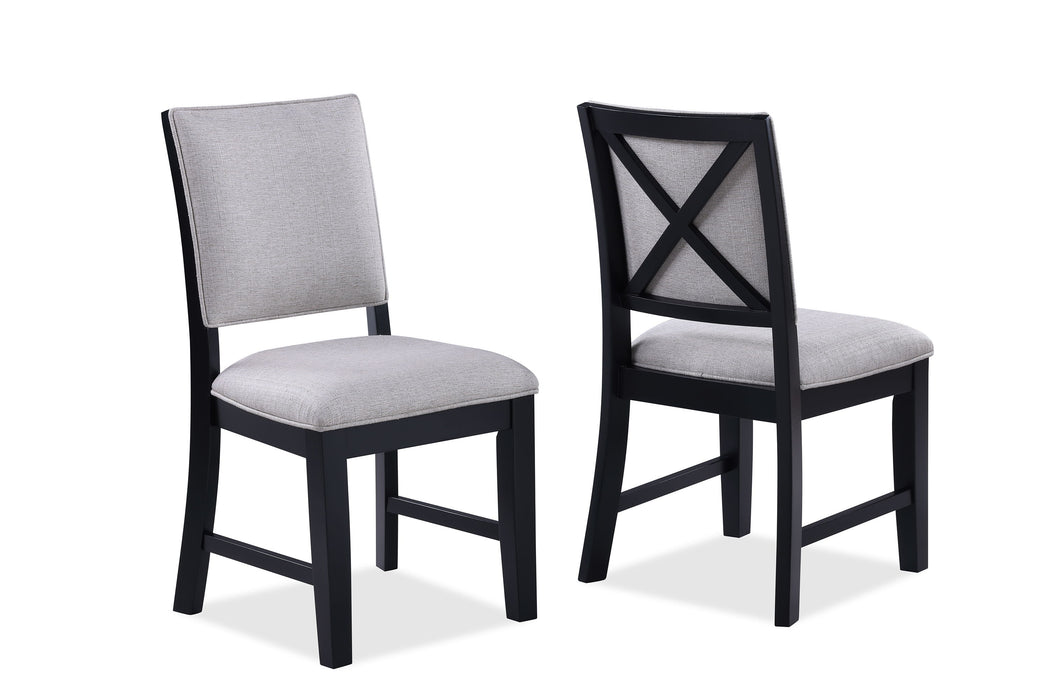 2 Piece Beautiful Side Chair Gray Fabric Upholstery Black Finish Frame Wooden Furniture