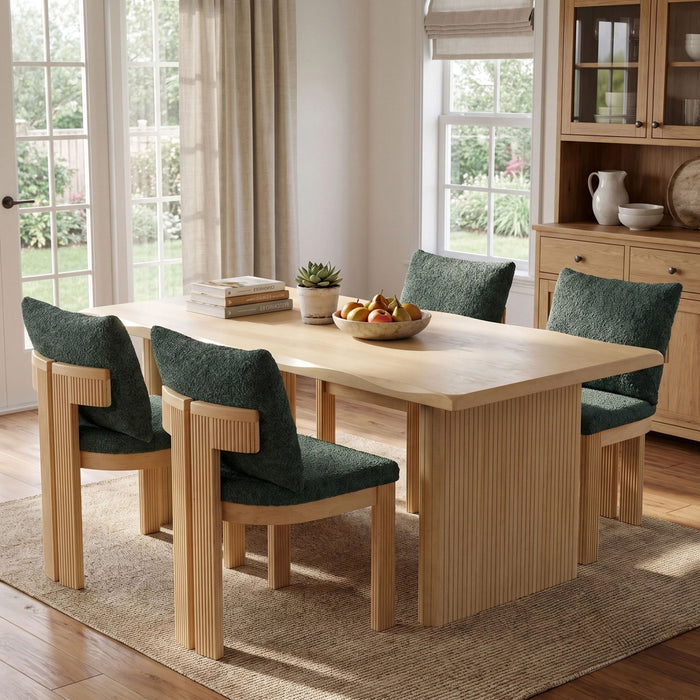 5 Piece Indoor Dining Set With Fluted Table Upholstered Chairs - Green / Natural Noble House