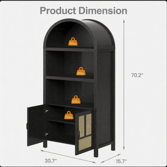 Arched Pantry Cabinet With Adjustable Storage & Doors - Black Home Essentials