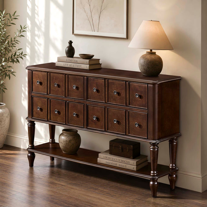 Console Table, Entryway Sofa Table With 4 Storage Drawers And Open Shelf - Espresso Home Essentials