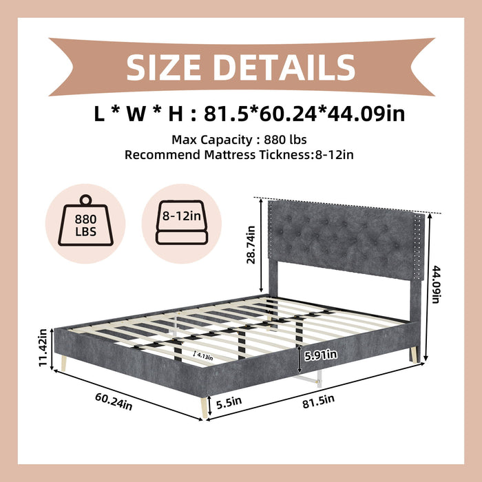 Upholstered Bed With Tufted Headboard Home Essentials