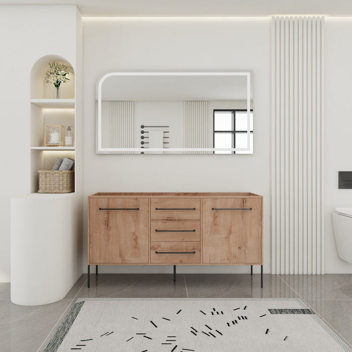 60" Freestanding Bathroom Vanity With Soft Close Doors And Drawers, (Vanity Only) - Imitative Oak Home Essentials