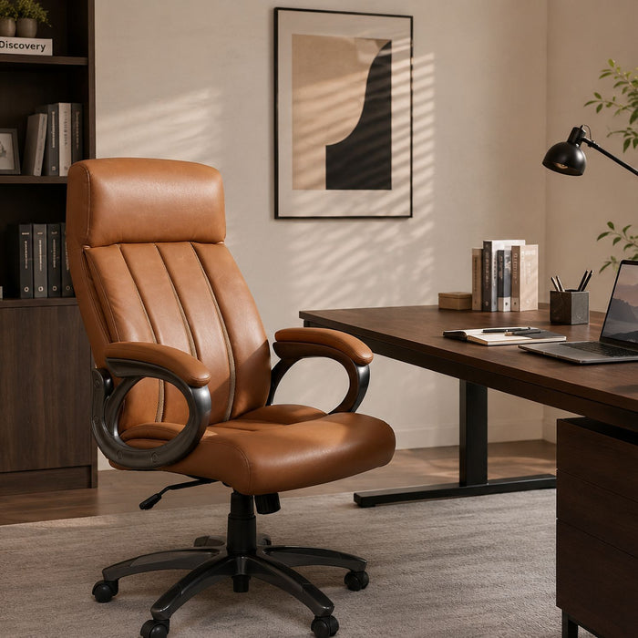 Executive Office High Back Ergonomic Desk Chair, Height Adjustable With Padded Armrest & 5 Point Base - Antique Brown Home Essentials