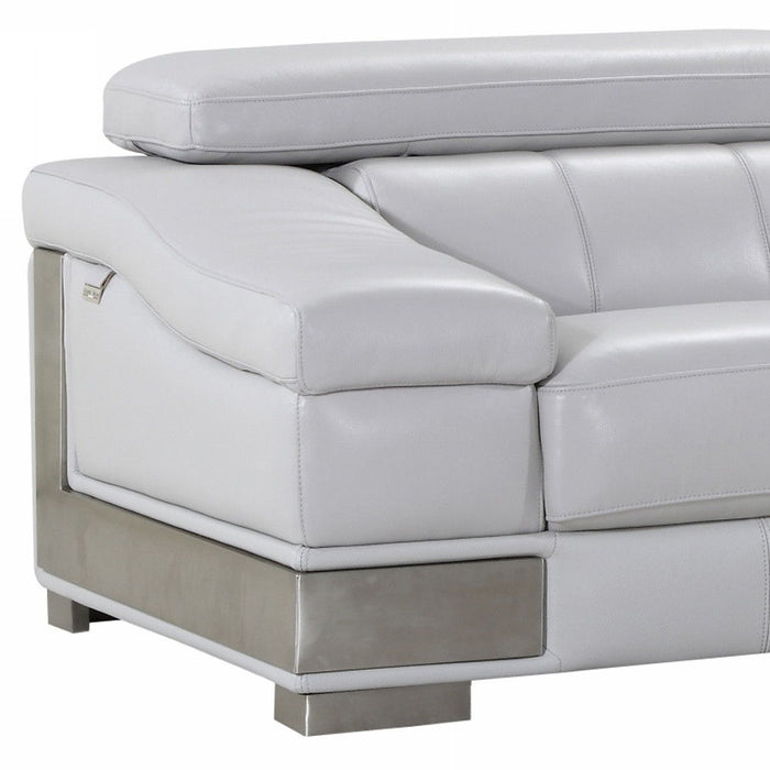 Silver Legs Italian Leather Sofa - Light Gray