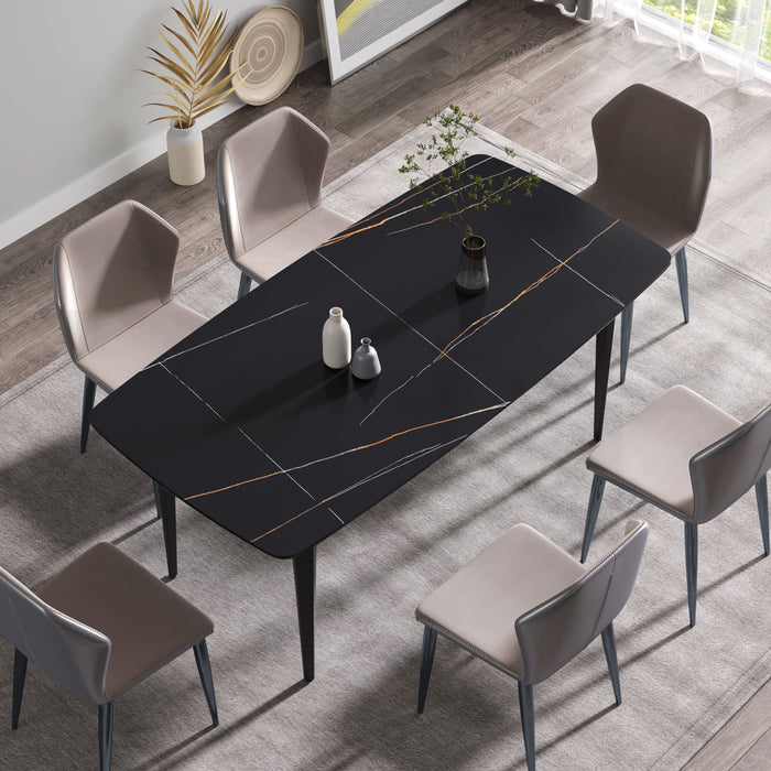 70.87" Modern Artificial Stone Curved Metal Leg Dining Table, Can Accommodate 6-8 People - Black