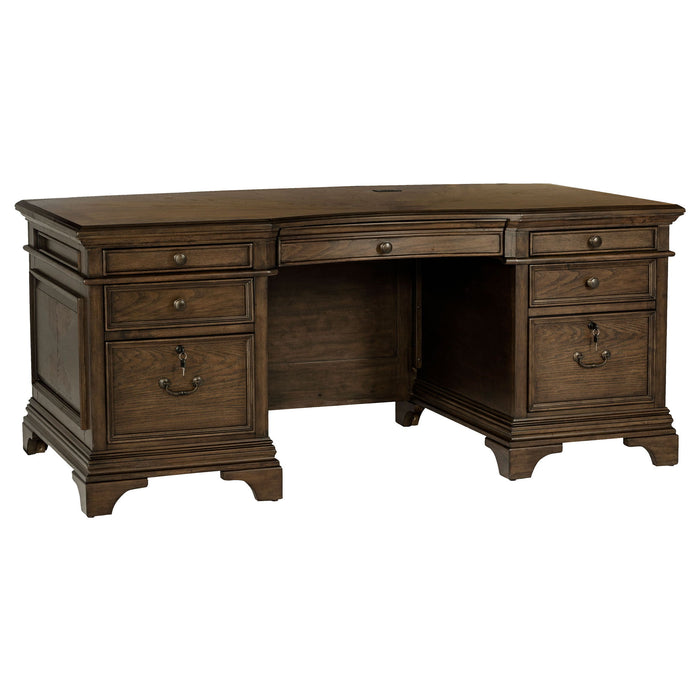 Stigham - 7 Drawer Executive Desk With Lockable File Cabinets - Oak Furniture Max