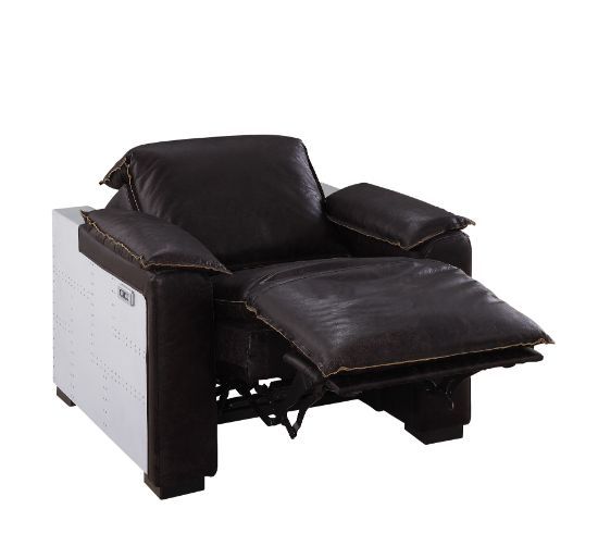 Misezon - Power Motion Recliner - Dark Top Grain Brown Leather & Aluminum ACME