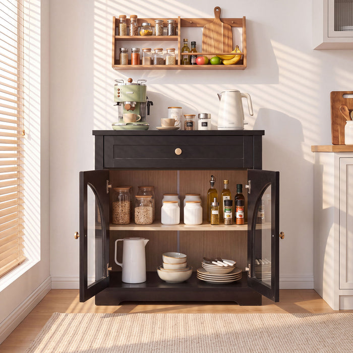 Sideboard Cabinet With 1 Drawer And 2 Arched Doors With Adjustable Shelves For Entryway - Black Home Essentials