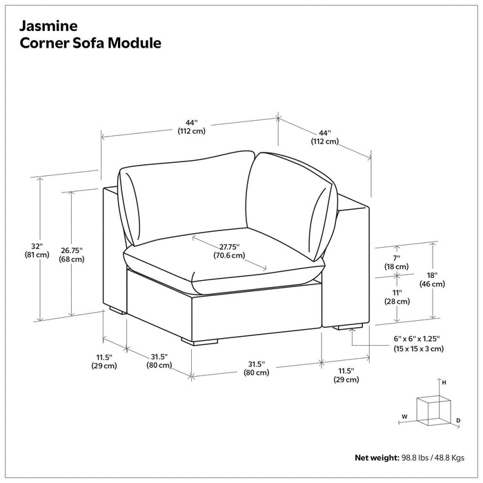 Jasmine - Corner Sofa Module - Gray Simpli-Home