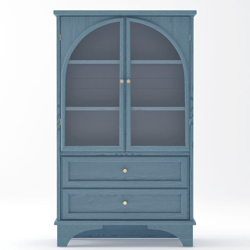 Glass Door Display Case With 2 Drawers And Adjustable Shelf Home Essentials