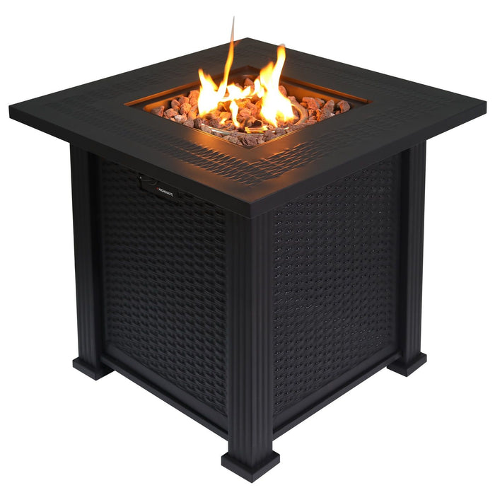 Outdoor Fire Pit Table With Lava Rocks, Propane Fire Pit - Black Daily Nest