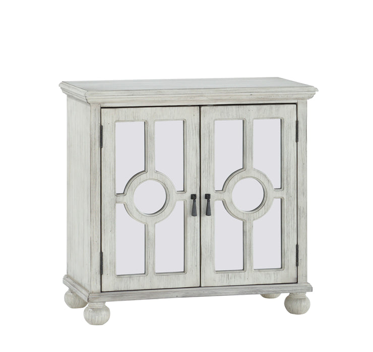 Classic Storage Cabinet Antique White 1 Piece Modern Traditional Accent Chest With Mirror Doors Pendant Pulls Wooden Furniture Living Room Bedroom