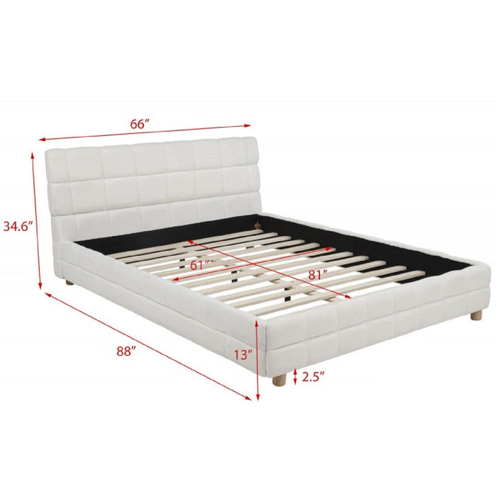 Modern Platform Bed With Upholstered Grid-Patterned Headboard Home Essentials