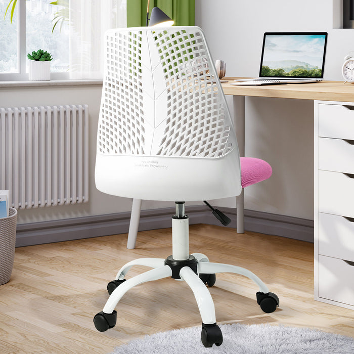 Armless Ergonomic Office And Home Chair With Supportive Cushioning, Pink