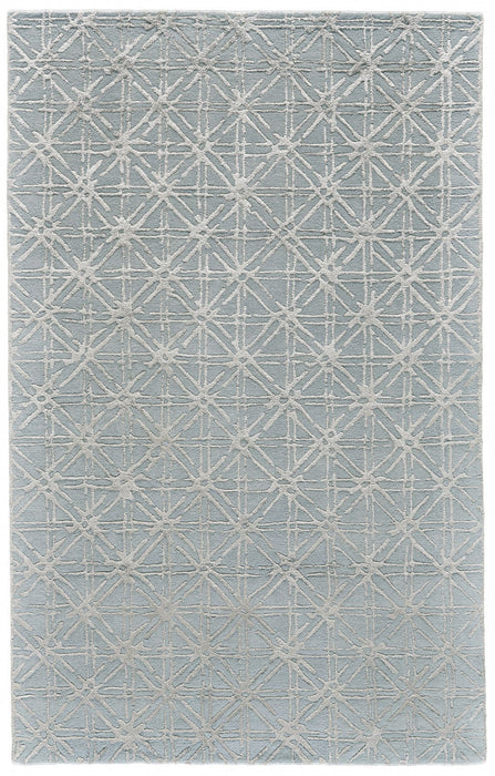 Abstract Tufted Handmade Area Rug - Blue Silver And Gray Wool - 5' X 8'