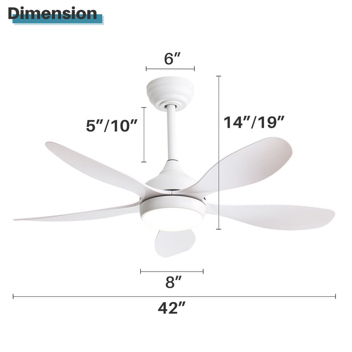 42" Ceiling Fan With Remote Control, DC Reversible Motor, 6 Speeds, 3Cct LED Light - White Daily Nest
